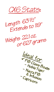 CX6 Stats: Length  63 1/2" / Extends to 119" / Weighs  22.1 oz. or 627 grams